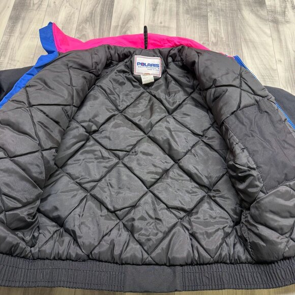 ✅ Womens L VTG Polaris Snowmobile Jacket Union Made USA Pink/Blue/Black Quilted - Picture 8 of 11
